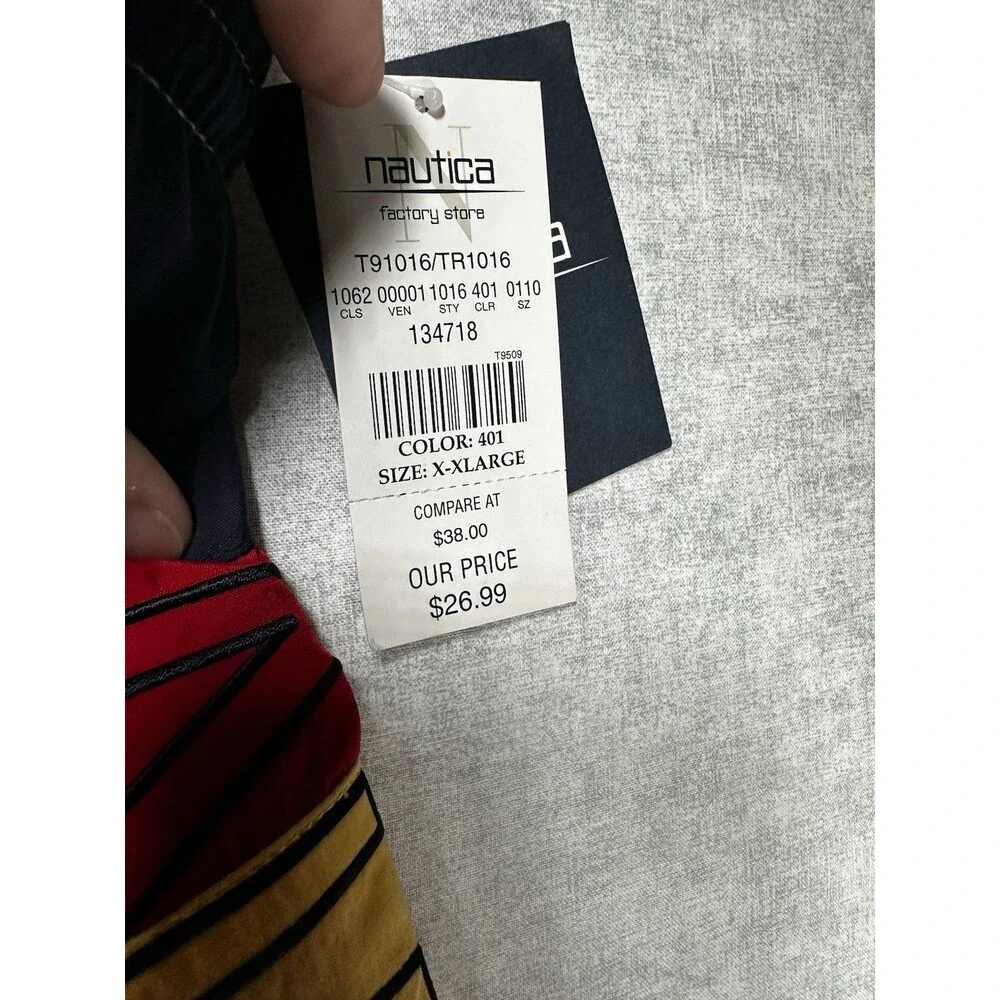 NWT Nautica Men swim trunks shorts red blue color block drawstring Size XXL